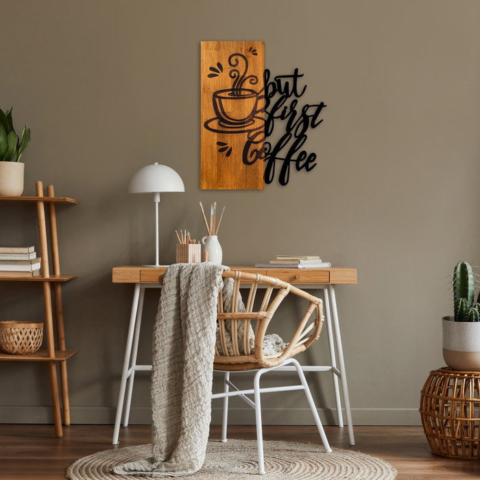 Wallity Coffee First Escultura de pared en nogal y negro